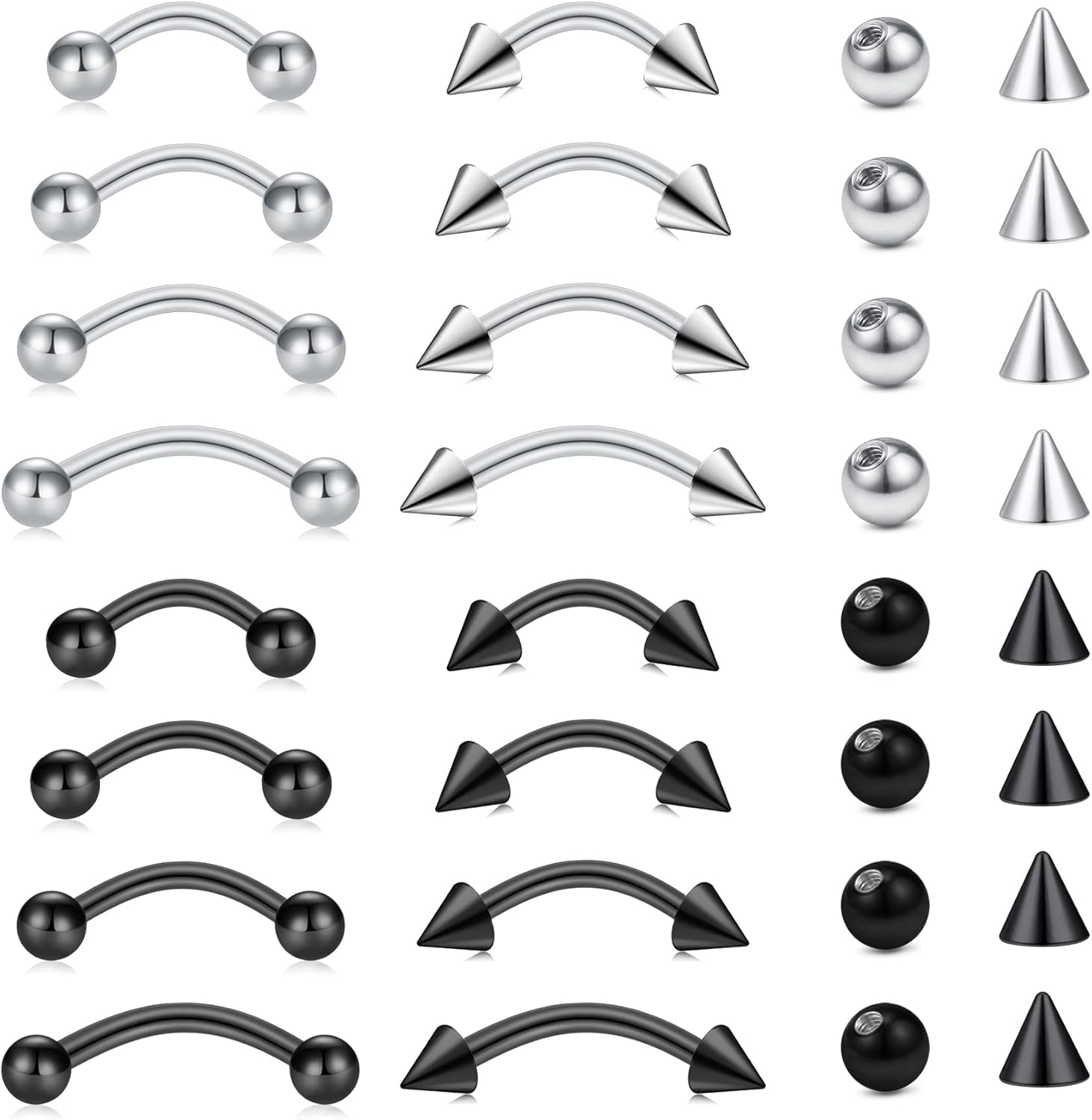 Eyebrow Curved Barbell - 32 adet/set Cerrahi Çelik Kavisli Barbell