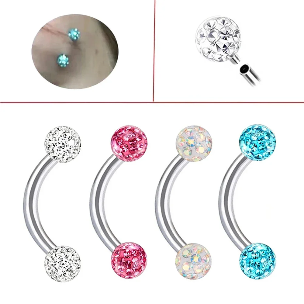 Eyebrow Curved Barbell - Çok Renkli Epoksi Kristal 6-10mm Bar