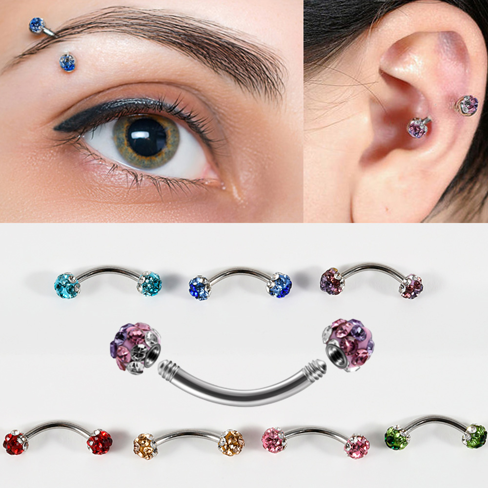 Eyebrow Curved Barbell - 1/5/7 adet cerrahi çelik Rhinestones dış