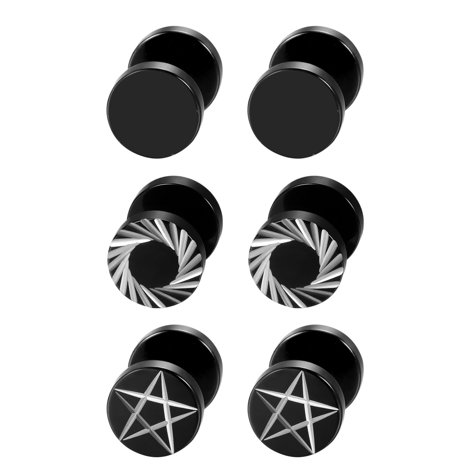 Body Jewelry Ear Gauges - 2 adet/6 adet siyah paslanmaz çelik