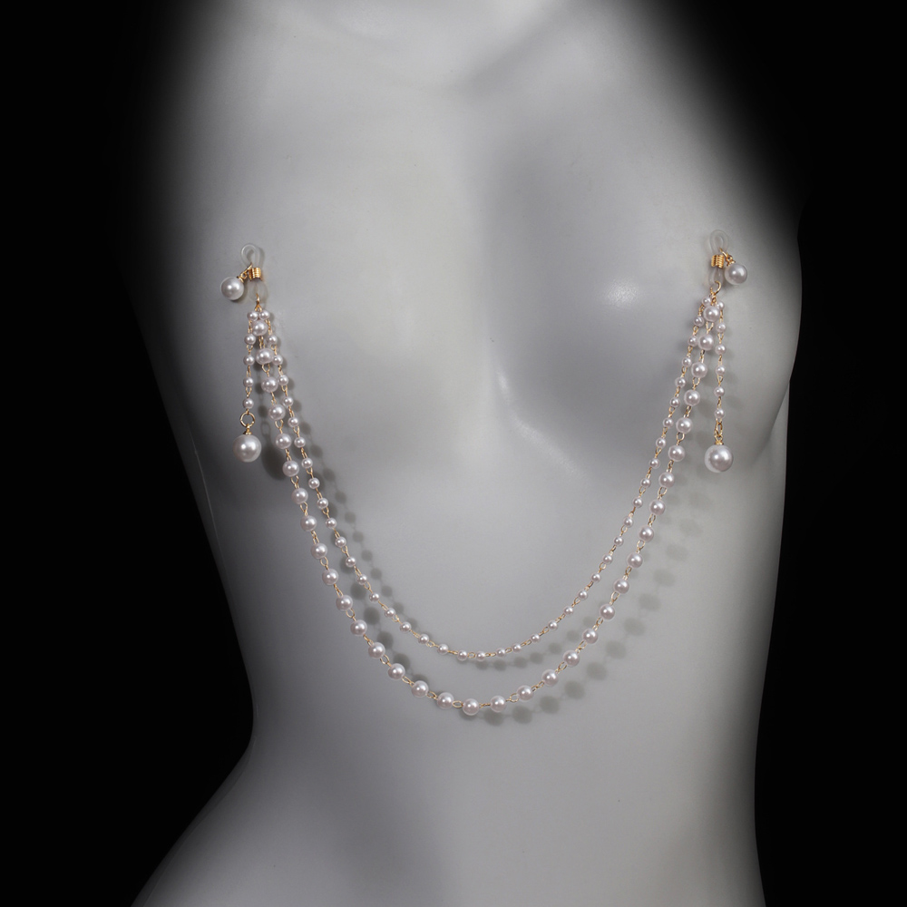 Body Jewelry And Piercing - İmitasyon İnci Püsküllü Göğüs Zinciri Sütyen