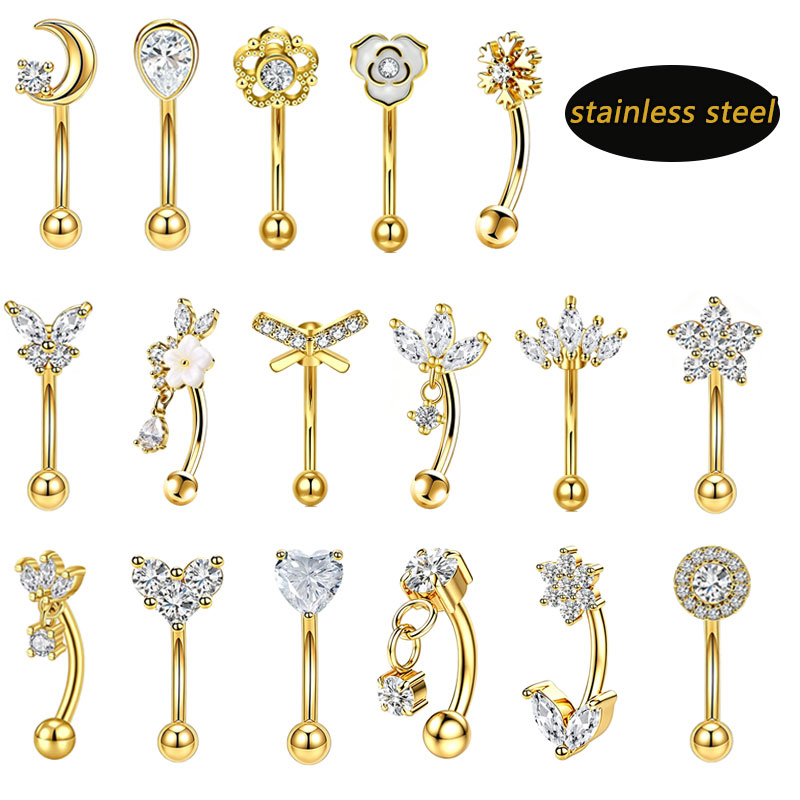 Eyebrow Curved Barbell - 1 adet/lot Paslanmaz Çelik Kelebek CZ