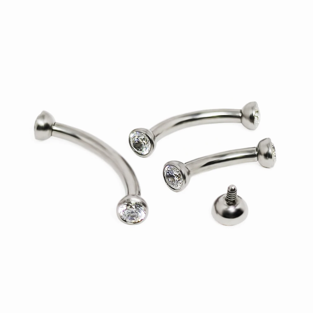 Eyebrow Curved Barbell - F136 Titanyum Piercing Kaş zirkon Kıkırdak