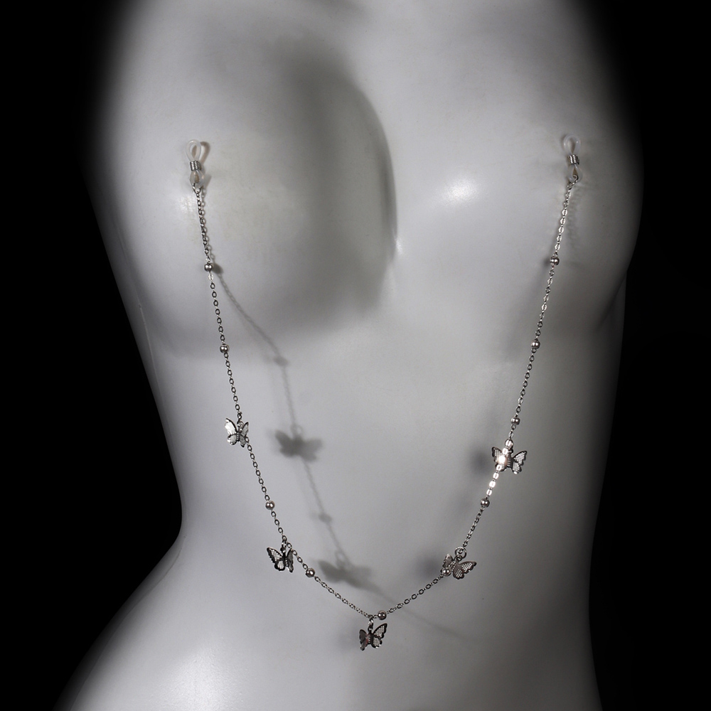 Body Jewelry And Piercing - Seksi Metal Kelebek Meme Zinciri Sütyen