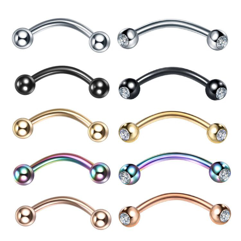 Eyebrow Curved Barbell - 1 adet paslanmaz çelik kristal kaş