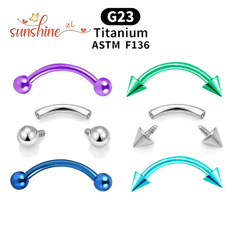 Eyebrow Curved Barbell - 2 adet iç dişli G23 titanyum