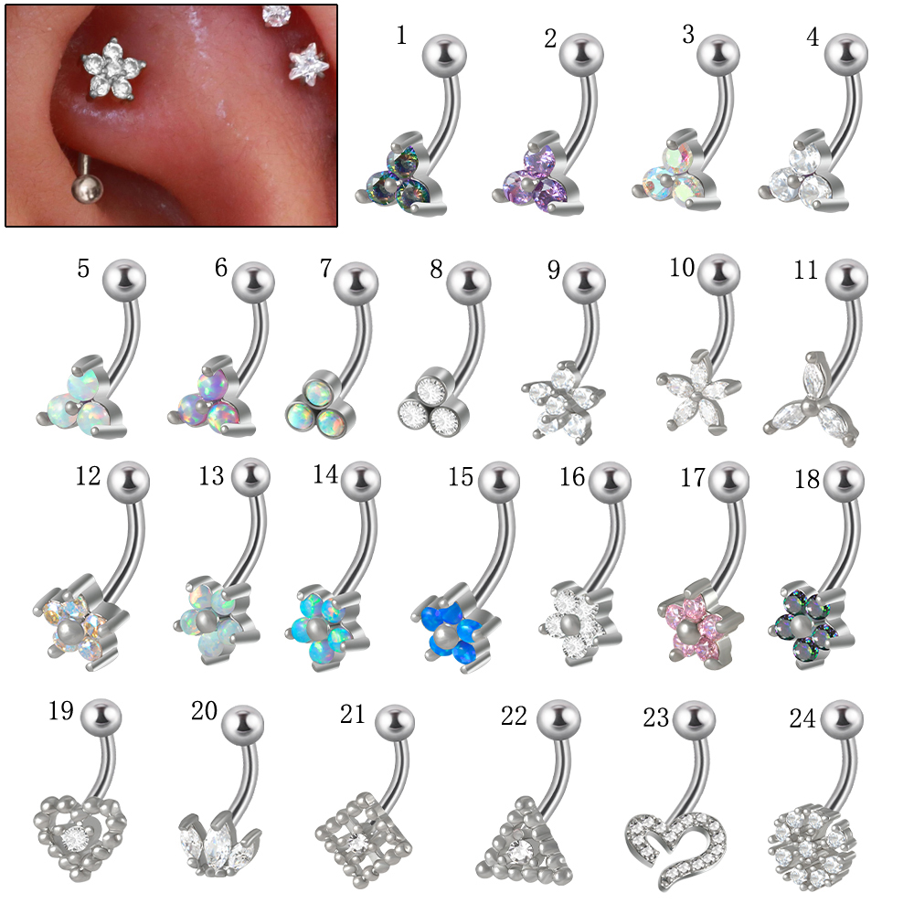 Eyebrow Curved Barbell - 1 adet G23 titanyum 16G kristal