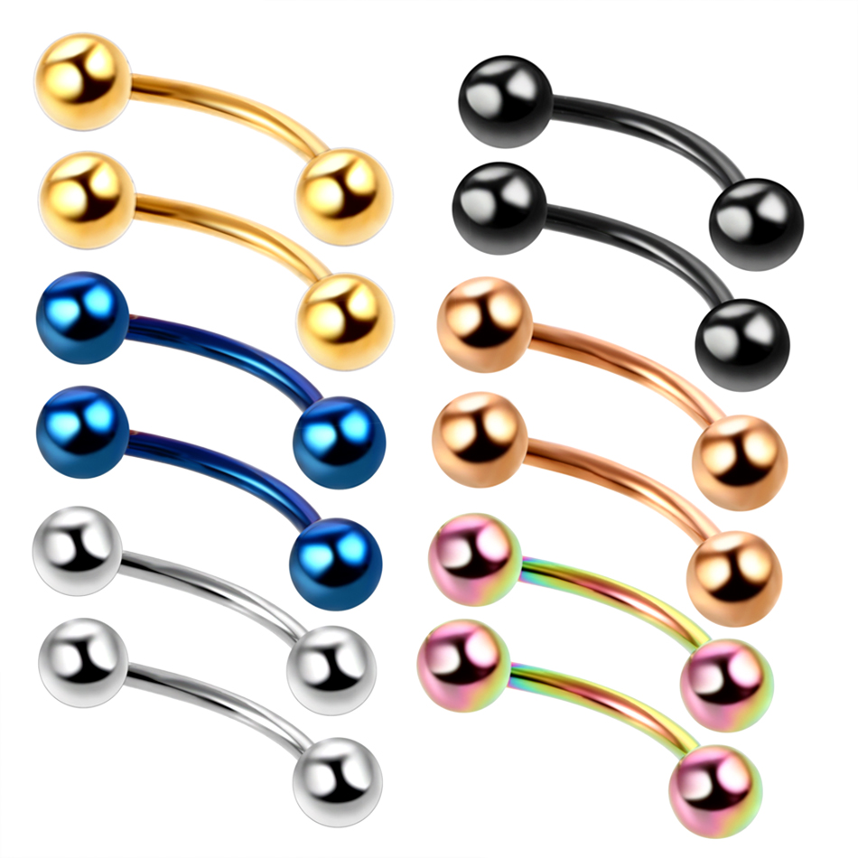 Eyebrow Curved Barbell - 2 adet titanyum anodize renkli kavisli