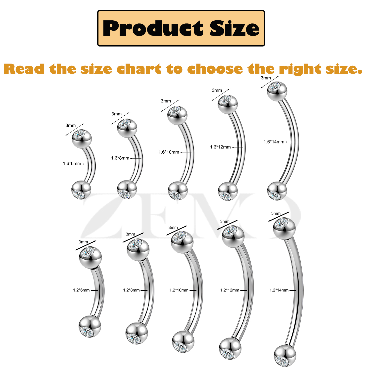ZEMO 1 adet 14/16G paslanmaz ç - Eyebrow Curved Barbell incelemesi ve fiyatı