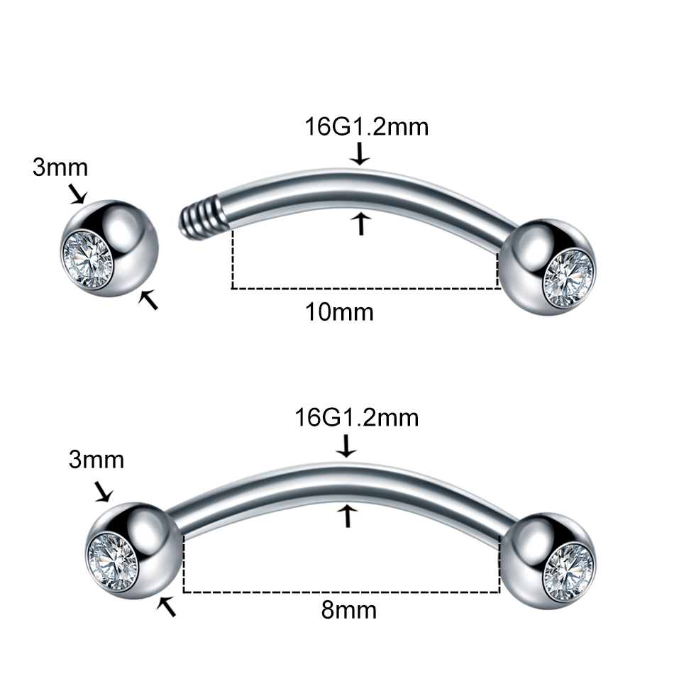 1 adet paslanmaz çelik kristal - Eyebrow Curved Barbell incelemesi ve fiyatı